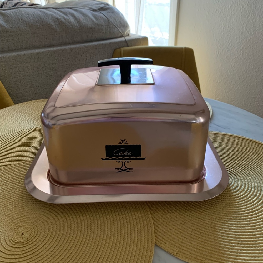 West Bend pink metallic vintage aluminum cake carrier 1950’s